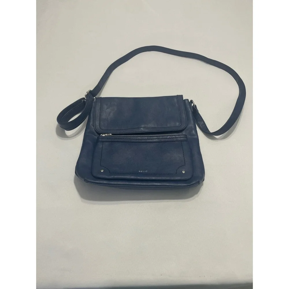 Relic Navy Blue Faux Leather Crossbody Bag Messenger Purse Flap Organizer Y2K